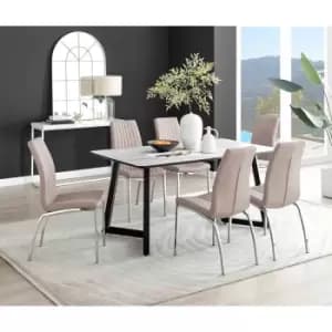 Furniture Box Carson White Marble Effect Dining Table and 6 Cappuccino Isco Chairs