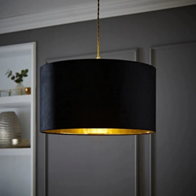 ValueLights ValueLights Reni Black Velvet with Metallic Gold Inner Easy Fit Ceiling Lamp Shade Size: Large Black Large Unisex 5016529270621