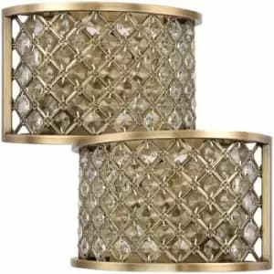 2 pack Crystal Cage Wall Light Brass & Glass Shade Modern Twin Bulb Lounge Lamp