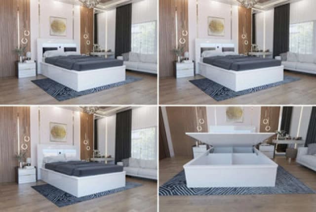 Sliding Wardrobes 4 u LTD Sliding Wardrobes 4U Helston High Gloss Ottoman Storage Bed In Double And King Size, Available In Three Colors - Grey Double