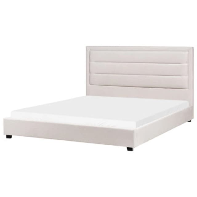 Beliani Bed Fabric Rouen 180 X 200 Cm (Eu Super King) Light Beige