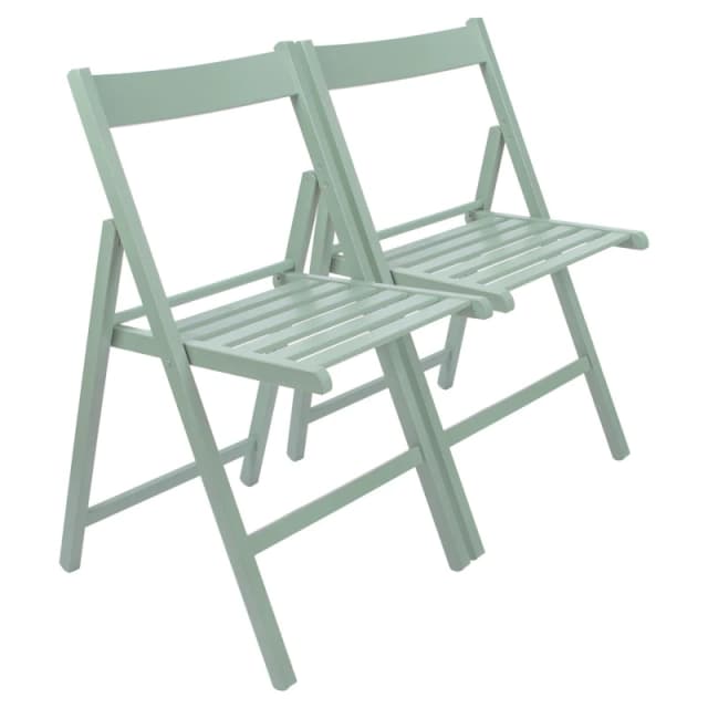Harbour Housewares 2X Beech Wood Folding Chairs - Sage Green - Wooden Outdoor Chair Deck Seats Foldable Dining Patio Furniture