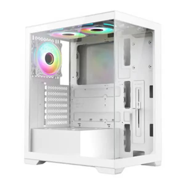 Vida Vetro White ARGB Gaming Case w/ Glass Front & Side ATX 3x ARGB Fans 6-Port PWM ARGB Fan Hub