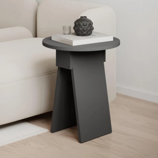 Decortie Modern Chen Side Table Anthracite Round Shape Particle Board 2 Legs Coffee Table 42(W)X42(D)X50(H) Cm