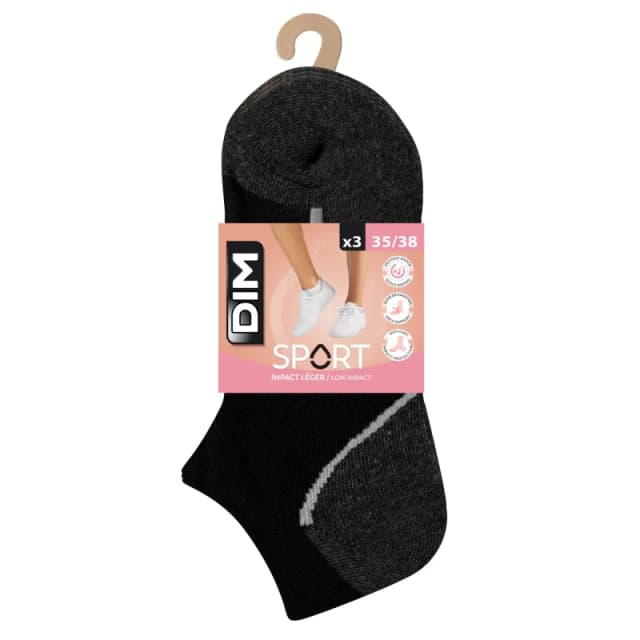 Dim Pack of 3 Pairs of Womens Socks DIM Impact Leger Sport Noir Female 35/38