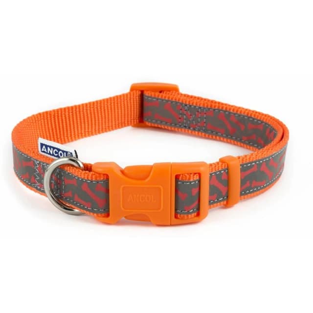 Ancol Orange Reflective Bone Patterned Collection Size 2-5 Dog Collar Orange