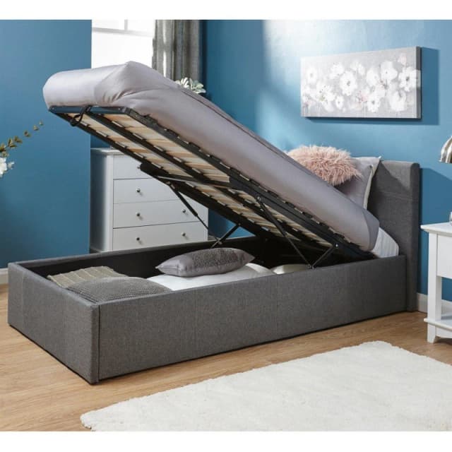 GFW End Lift Single Ottoman Grey Fabric Bed & Bonnel Mattress, Grey EL090GFSB