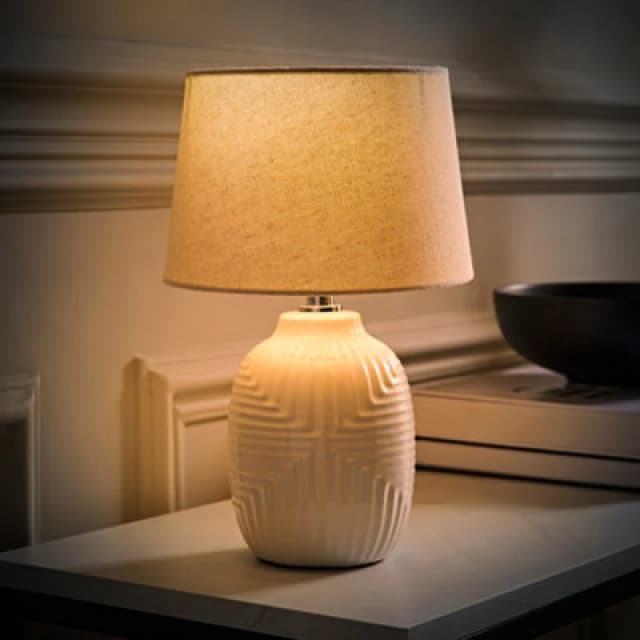 ValueLights ValueLights Harrison Taper Shade White Geo Rib Pattern Gloss Table Lamp with Bulb Size: Small White Small Unisex 5059406066498