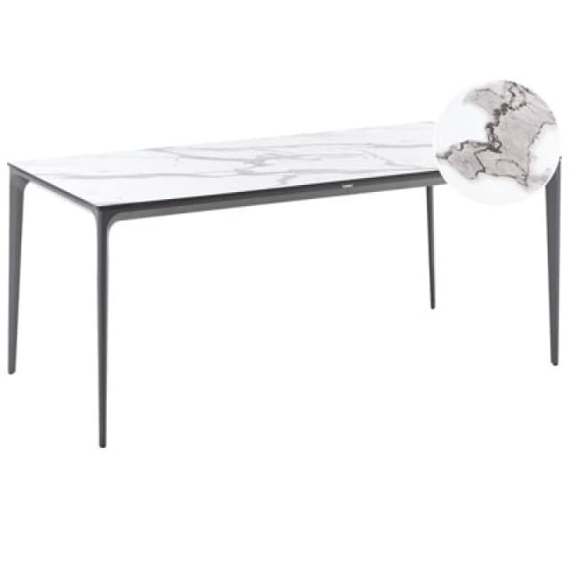 Beliani Garden Dining Table Sovareto 180 Cm 90 Cm Marble Effect White Marble