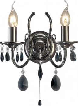 Wall Lamp 2 Candle Light Black Chrome, Crystal