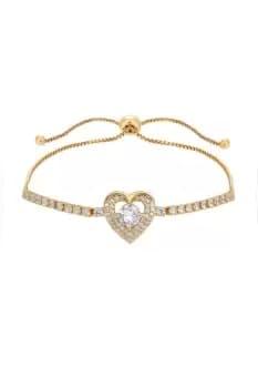 Gold Plate Cubic Zirconia Heart Toggle Bracelet