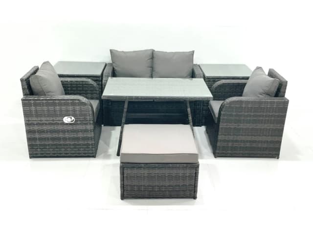 Fimous Outdoor Garden Furniture Set with Reclining Chair 2 Side Tables Big Footstool in Dark Grey Dark Grey Unisex