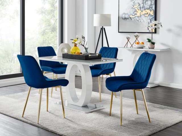 FurnitureboxUK FurnitureboxUK Giovani 4 Grey Dining Table & 4 Pesaro Gold Leg Chairs in Navy Navy One Size Unisex 5056542664779