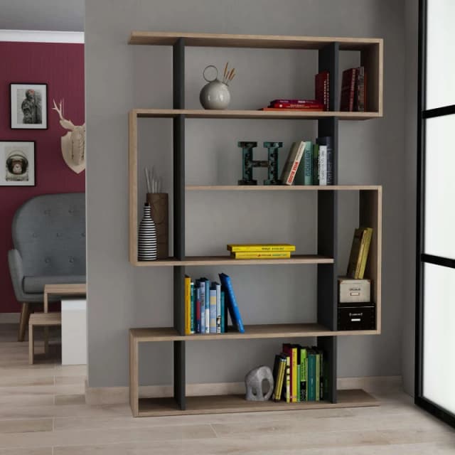 DECORTIE Decortie - Mito Modern Bookcase Display Unit Tall 161cm - Natural Oak Effect Anthracite Grey - Anthracite Grey M.KT.02.13160.3