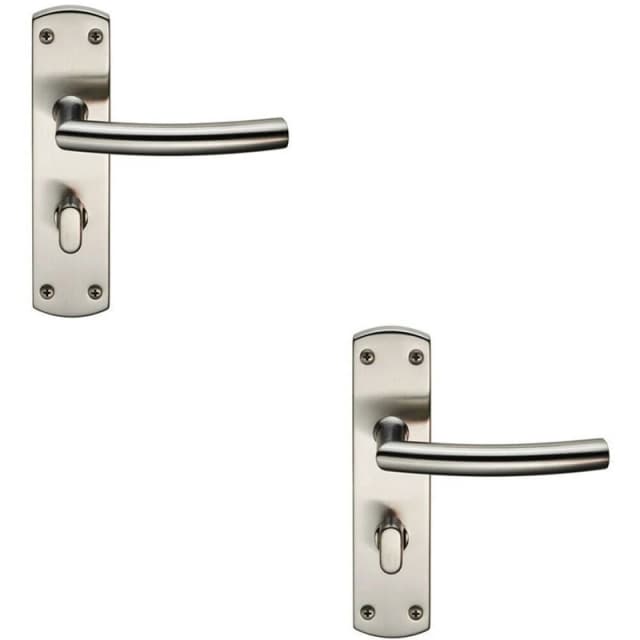 Loops 2x Arched Lever on Bathroom Backplate Door Handle Thumbturn Lock Satin Steel Metallics