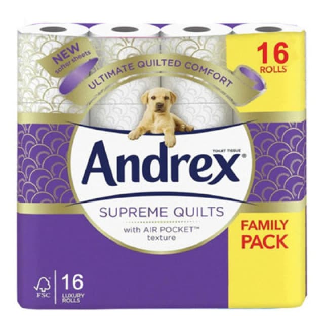 Andrex 'Toilet Rolls' x48 Supreme Quilts Fragrance-Free 3 Ply Toilet Paper White