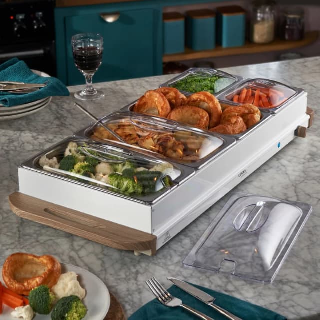 Cooks Professional 5-Section Buffet Warmer 9.6L with Hotplate Function & Adjustable Temp in White White Unisex