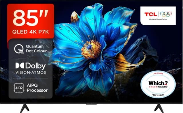 TCL 85P7K-UK 85 4K QLED Smart Google TV Dolby Vision Dolby Atmos Game Accelerator 85P7K-UK Metallic