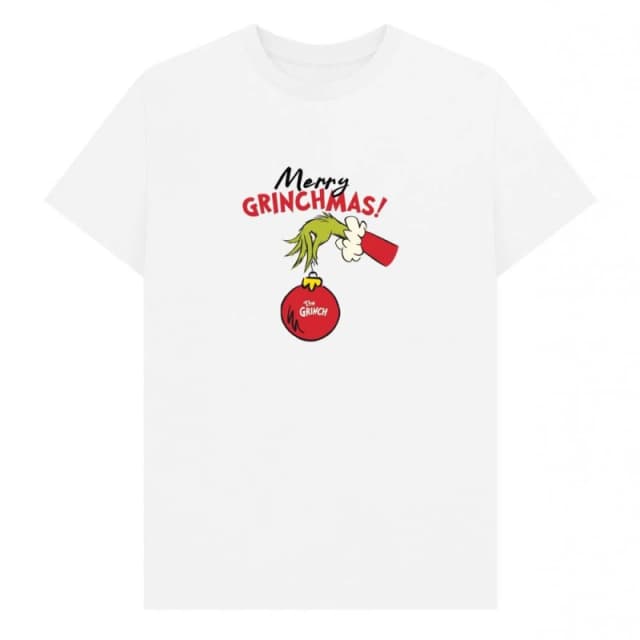 The Grinch Mens Merry Grinchmas Bauble T-Shirt in White Size: Small White Male S