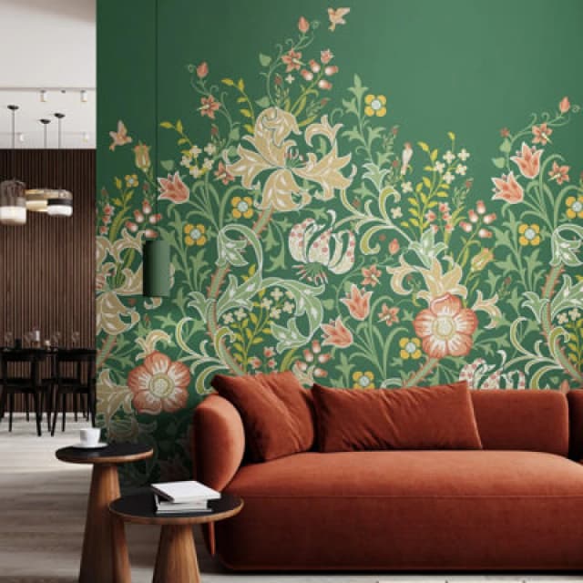 Origin Murals Trailing Lily - Forest Green Matt Smooth Paste The Wall Mural 350Cm Wide X 280Cm High