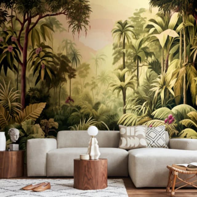 Origin Murals Jungle Trees - Olive Green Matt Smooth Paste The Wall Mural 350Cm Wide X 280Cm High