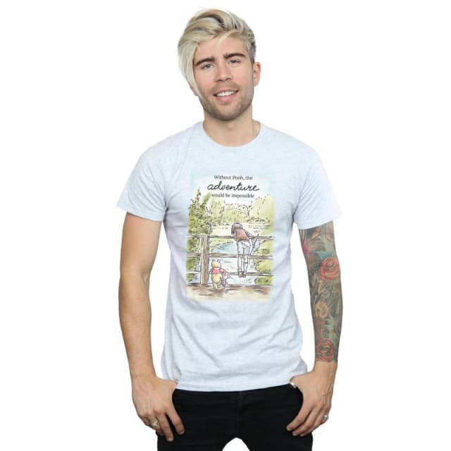 Disney Men Winnie The Pooh Adventure T-Shirt in Grey Size: Small Grey S Male 5057864421224
