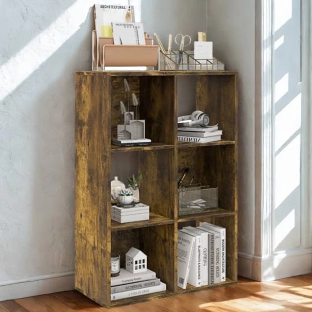 FURNOS 6 Cube Freestanding Storage Unit Bookcase Rustic in Brown Brown Unisex