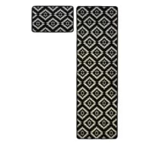 Homemaker Aztec Runner & Doormat Black 57X230Cm & 57X40Cm