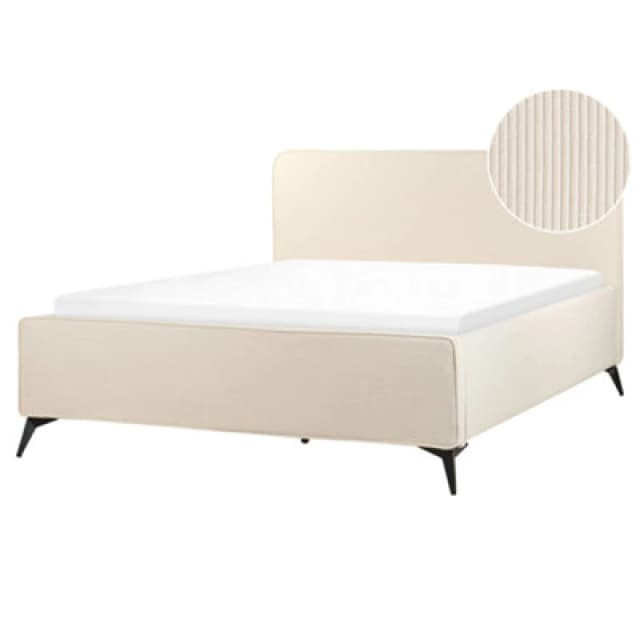 Beliani Bed Corduroy Valognes 160 X 200 Cm (Eu King Size) Light Beige