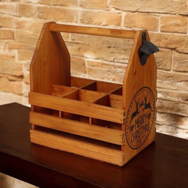 Minster 6 Wooden Bottle Holder With Metal Opener - L19 X W27 X H30 Cm