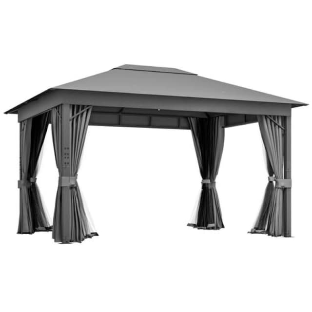 Outsunny 4 x 3(m) Patio Gazebo Garden Shelter W/ Curtains And Netting, Grey 84C-319V01GY