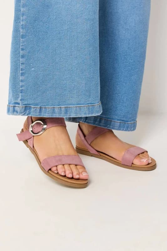 Yours Womens Buckle Detail Sandals In Wide E Fit in Pink Size: 7E Pink Female 7E