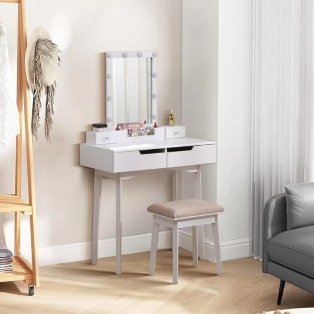 Kabinet UK Makeup Desk Set with Lighted Mirror and Stool White unisex One size