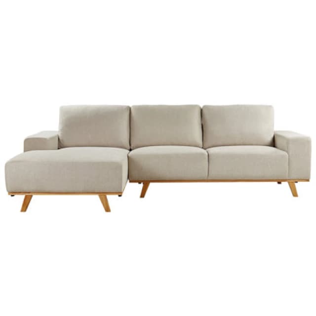 Beliani Corner Sofa 3 Seater Nora Fabric Beige Right Hand