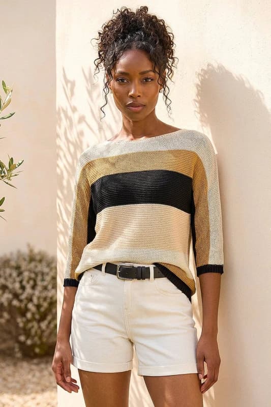 Roman Womens Colour Block Stripe Jumper in Beige Size: 14 Beige Female 14