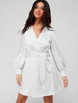 Guess Brielle Leopard Jacquard Mini Dress With Tie - Muted Stone Multi, Size L, Women