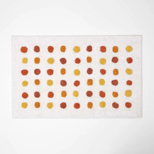 Homescapes 100% Cotton Bath Mat Tufted Polka Dot Design Mustard