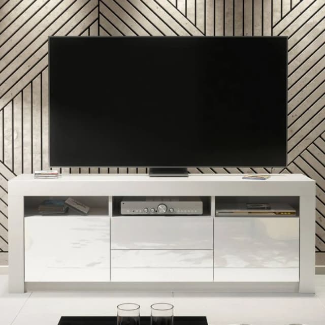 Creative Furniture Shine TV Unit 160cm - White with Gloss Doors White Unisex