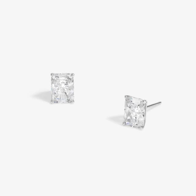 Jon Richard Jon Richard Rhodium Plated Cubic Zirconia Emerald Cut Stud Earrings Silver