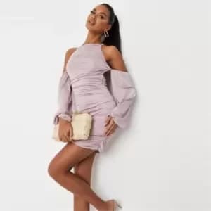 Missguided Cut Out Ruched Slinky Mini Dress - Purple