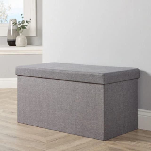 Home Source Grey Linen Rectangular Folding Storage Ottoman