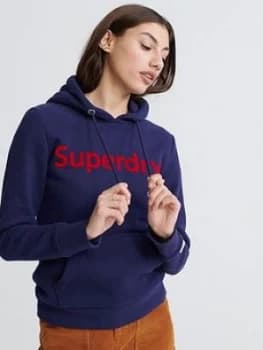 Superdry Registered Flock Hoodie - Navy, Size 6, Women
