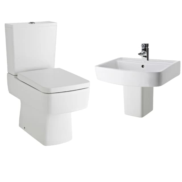 Balterley Compact Semi Flush to Wall Toilet Cistern Seat Basin Semi Pedestal White