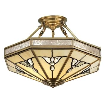 Interiors 190003P46 - 4 Light Semi Flush Ceiling Light Antique Brass, Tiffany glass, E27