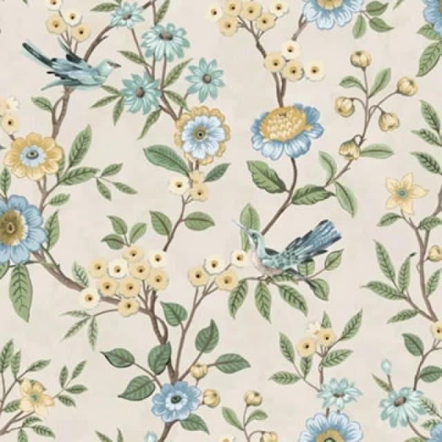 FINE DECOR Fine Decor - Eleanor Floral Birds Natural Wallpaper Flowers Botanical Feature Wall WL-FD43448
