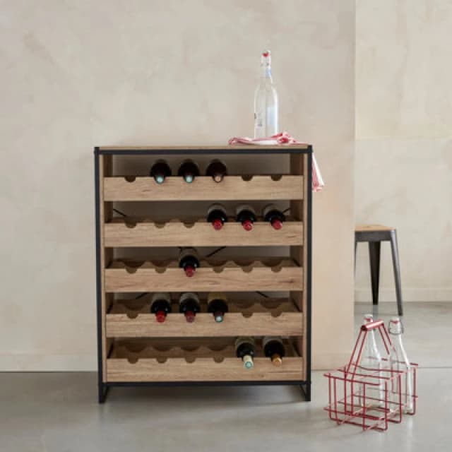 sweeek 5-shelf Wine Rack With Metal And Wood-effect Light Brown