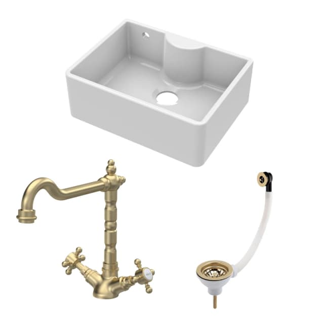 Balterley Single Bowl Butler Sink with Overflow, Tap Ledge, Waste & Classic Tap Bronze