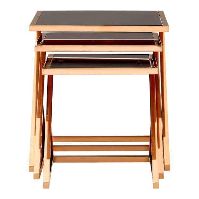 Premier Housewares Elegant Set Of 3 Rose Gold Finish Nesting Tables, Space Saving Side Table For Livingroom, Sturdy Side Table Gold