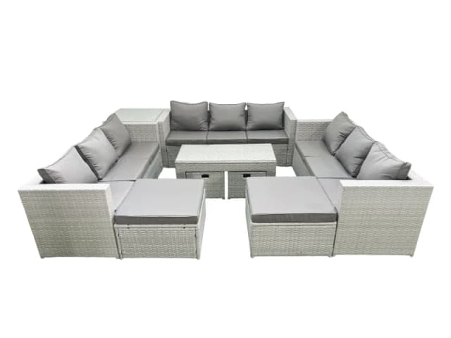 Fimous Outdoor Rattan Garden Furniture Set with Grey Cushions Luxury 14 Seater with Coffee Table and Side Table For Conservatory,Patio Light Grey