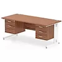 Dynamic Rectangular Office Desk Walnut MFC Cable Managed Cantilever Leg White Frame Impulse 1 x 2 Drawer 1 x 3 Drawer Fixed Ped 1800 x 800 x 730mm